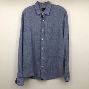 UnTuckit Blue Linen Button Down Shirt Mens Large Slim Fit